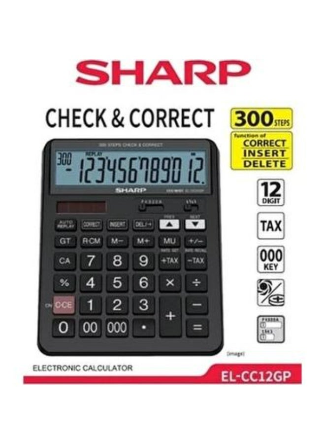 Sharp EL-CC12GP 12-Digit Desktop Calculator, Check and Correction Function (300 Steps), Dual Power (Solar/Battery), Durable Design for Home and Office - Image 4